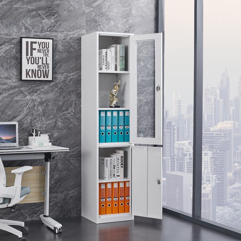 单门文件柜钢制书柜带抽屉带锁玻璃门转角柜窄边储物柜办公资料柜