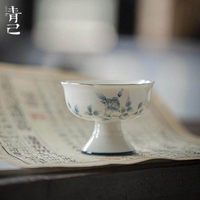 青己 仿宋足主人杯 手绘青花釉下彩文人器茶杯 萍踪雅歌品茗杯