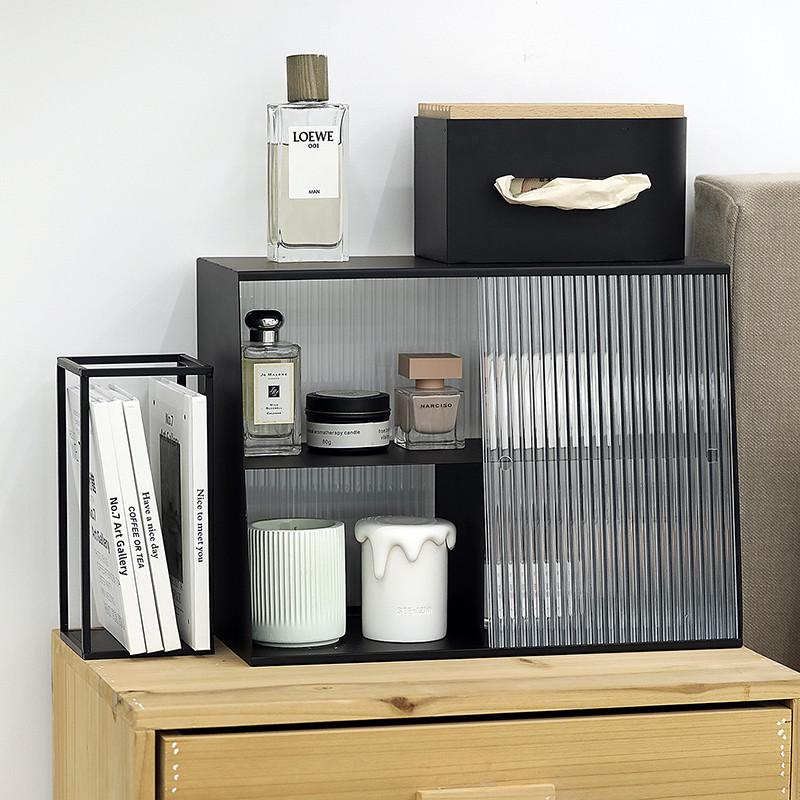 简约白色铁艺收纳架 带推门杂物架 香薰置物架 办公室桌面收纳盒