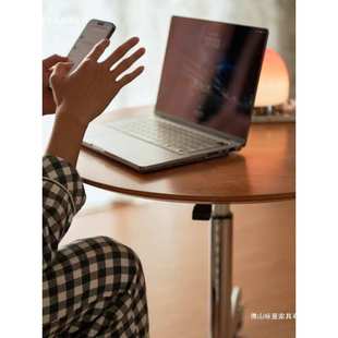 北欧全实木咖啡工作桌不锈钢洽谈桌可升降移动茶几灵动岛圆桌边几