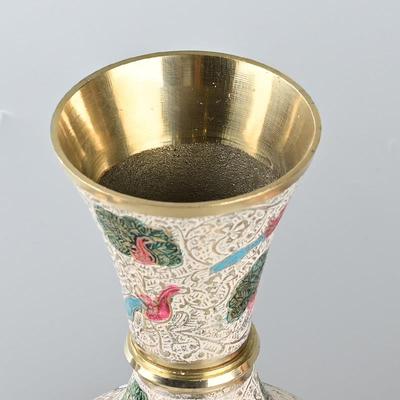 正品孔雀彩绘瓶摆件佛前供花瓶净水瓶 印度花手铜瓶花工客厅佛堂