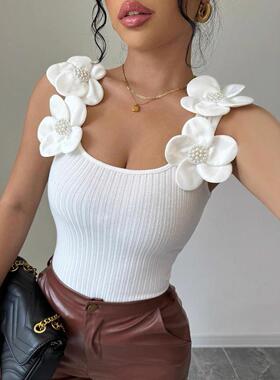 Heart Girl 3D Flower Decorative Knitted Sleeveless