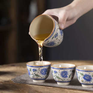 家用泡茶壶茶杯轻奢高档办公室待客伴手礼品 青花汝窑功夫茶具套装