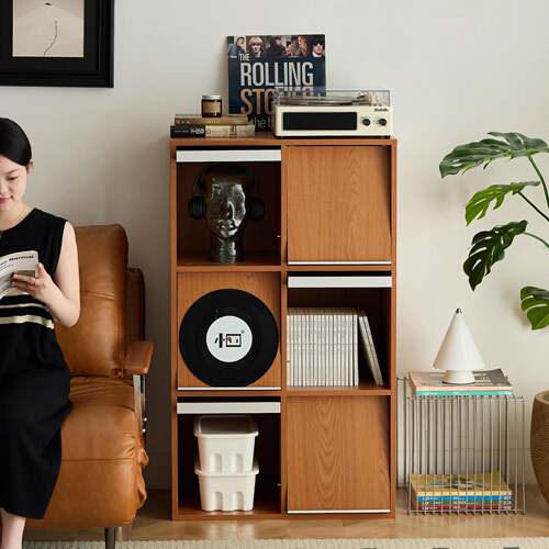 小四实木单个书柜中古黄杨木客厅自由组合格子柜落地展示柜竖柜