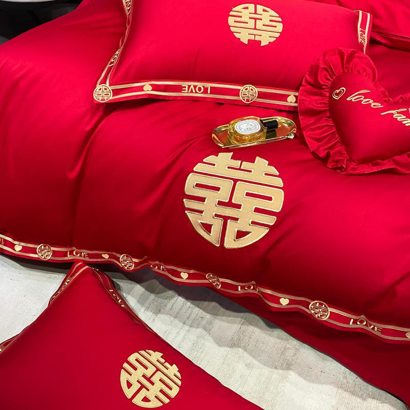 婚庆刺绣四件套喜被床上用品结婚被套新婚床品婚礼婚床六件套轻奢