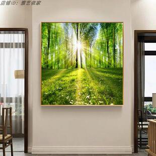 绿色小清新大树装饰画现代简约客厅餐厅玄关挂画树木树林森林壁画