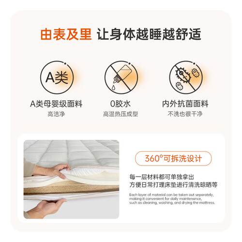 S精细黄麻床型垫偏硬护脊儿童制天椰棕乳胶棕榈垫榻榻米定然Y-090