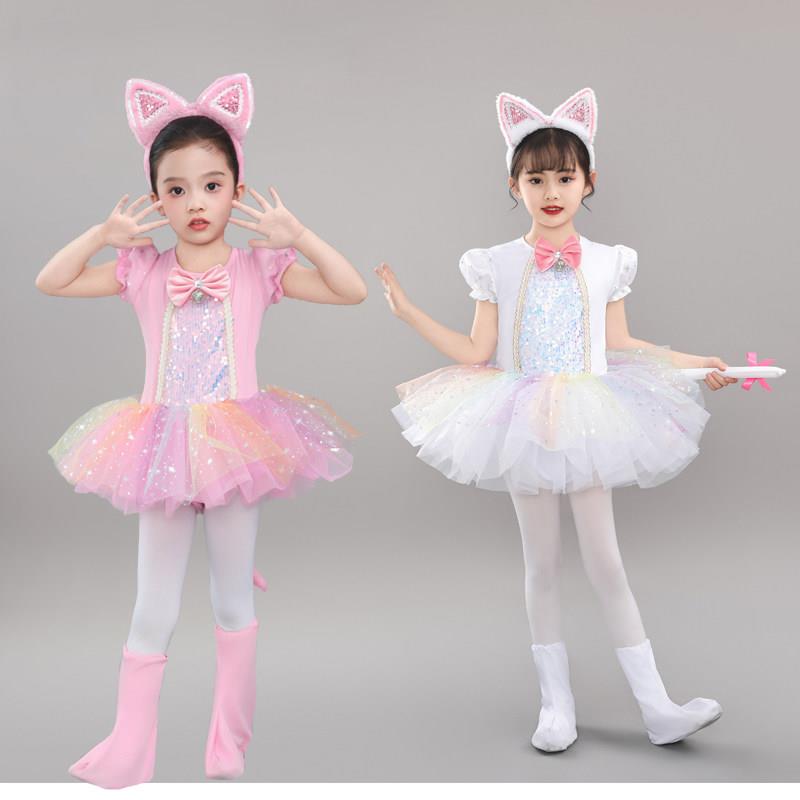 小猫演出服儿童动物服幼儿园舞蹈卡通舞台波斯猫小猫咪纱裙表演服
