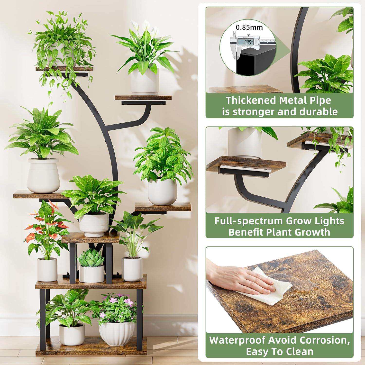 铁艺多层花架落地式绿萝室内装饰置物架客厅带灯阳台盆景架子