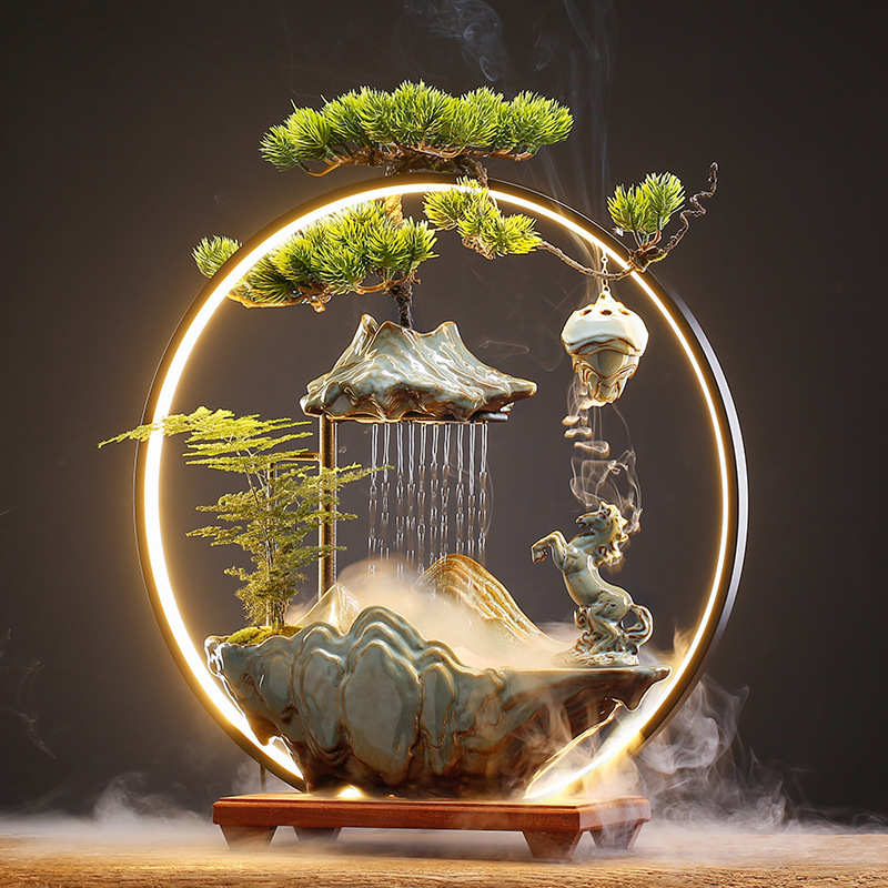 招财流水摆件家居创意喷泉客厅办公室桌面玄关乔迁新居开业礼品