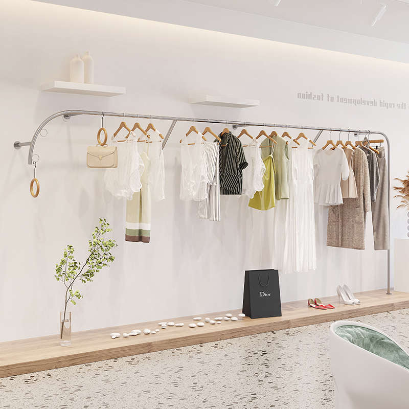 不锈钢拉丝上墙挂衣架服装店创意异形衣服展示架落地式陈列架货架