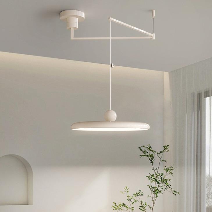 新品油摇飞碟餐厅吊灯叠现代餐桌灯法式奶可伸缩折饭厅全光谱护眼