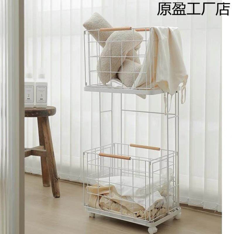 双层脏衣篮家用置物架浴室可移动放脏衣服收纳筐蓝脏衣篓日式