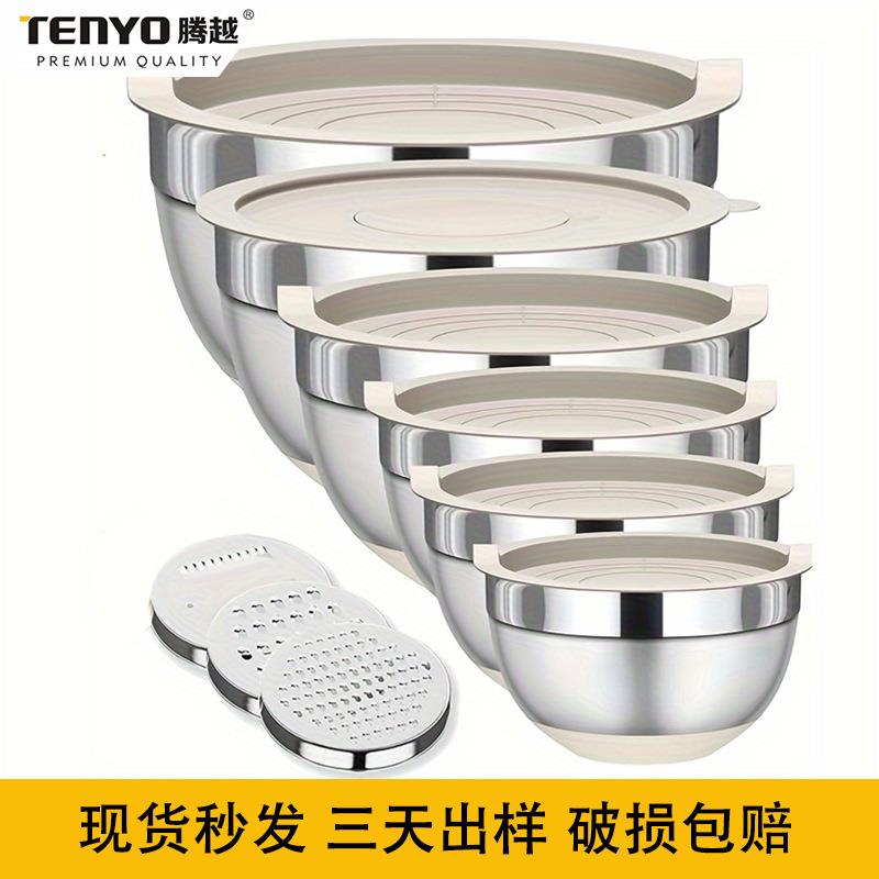 跨境加厚硅胶底不锈钢盆烘焙工具打蛋盆沙拉碗料理盆套装带盖