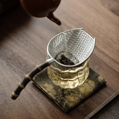 宜物宜心 纯锡手工紫竹柄茶漏茶滤网茶叶过滤器围炉煮茶茶道配件