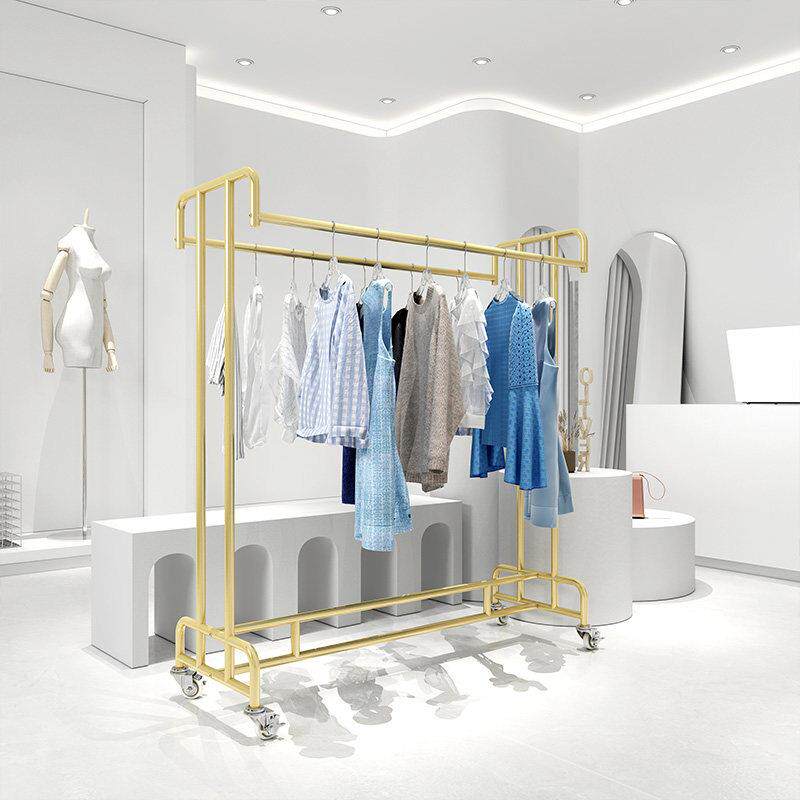 服装中岛双杆展示架挂衣服货架落地式双杠童装店陈列架加轮可移动