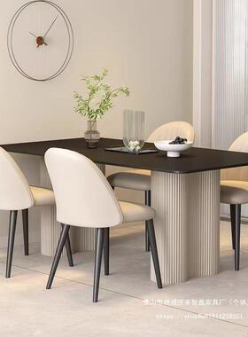 纯黑色岩板4餐桌款长意式新高端现代简约家用202小户型方APA形吃