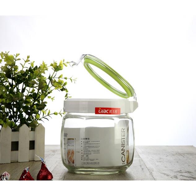 紫丁香玻璃储物罐带盖玻璃密封瓶干货杂粮瓶奶粉罐翻盖设计