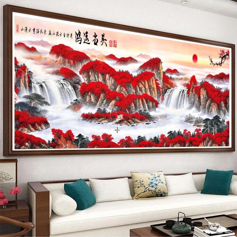满绣珠绣十字绣全珠子绣鸿运当头山水风景画串珠绣圆珠彩珠绣客厅