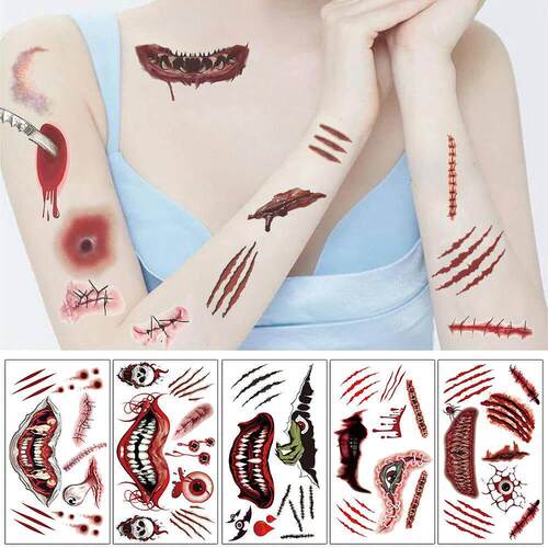 10pcsHalloween horror fake scar temporary tattoo sticker贴纸