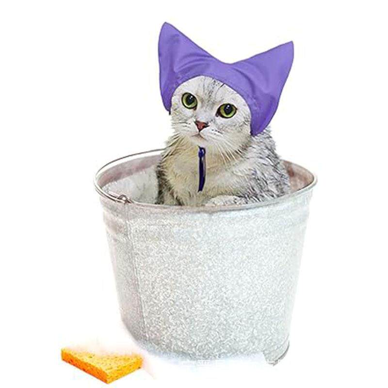 跨境猫防水浴帽 猫游泳保护耳朵防水头套洗澡防进水头罩
