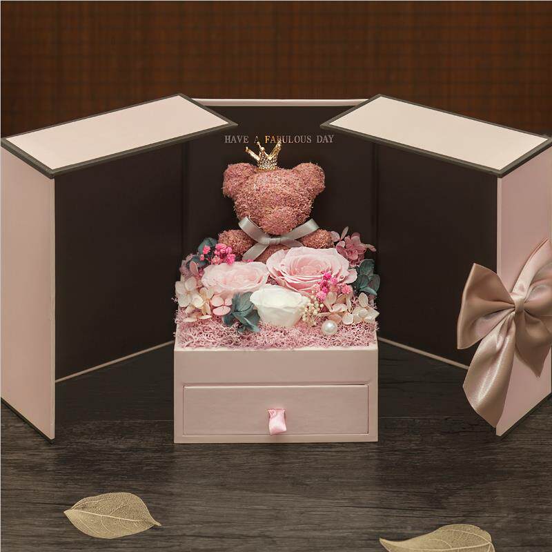 永生花礼盒礼玫瑰摆件情人节送女熊闺蜜结婚伴2023礼生日礼手物高