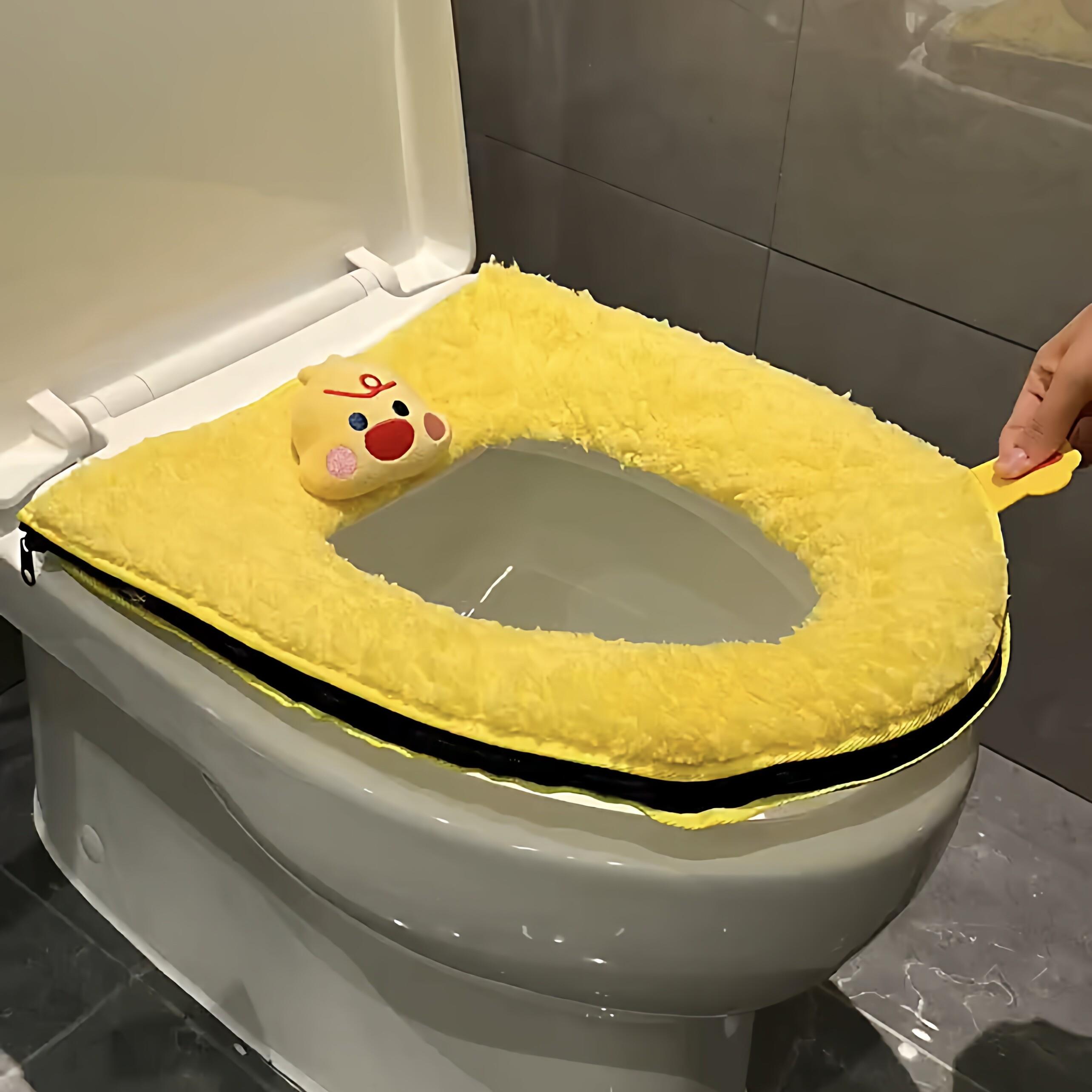 小黄鸭马桶垫卫生间加厚羊羔绒坐便套垫冬季保暖全包拉炼式马桶套