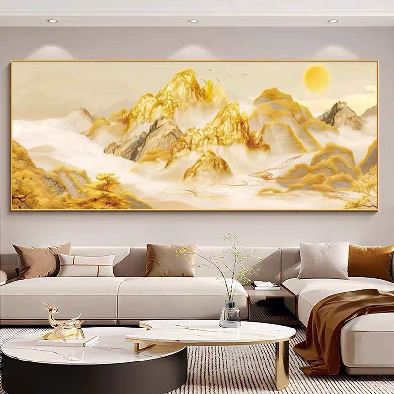 背靠金山钻石贴画客厅高级感简约现代手工粘钻十字绣满钻山水风景