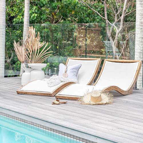 户外躺床庭院别墅游泳池躺椅实木露天防水室外露台海边柚木沙滩椅