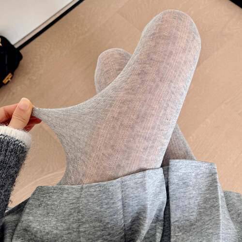 打底袜浅灰色打底裤女外穿秋季薄款微透烟灰色连裤袜条纹显1009k