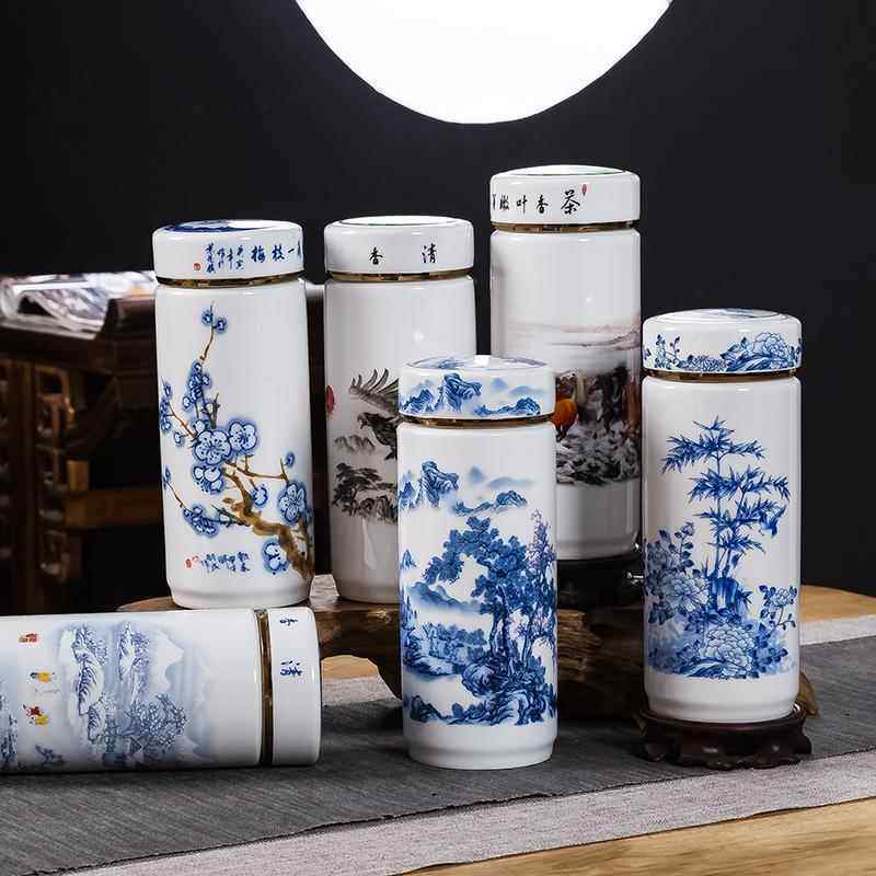 茶杯陶瓷青花瓷保温杯景德镇陶瓷保温杯水杯便携商务泡茶办公杯男