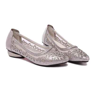 高档202夏季新款粗跟鞋单鞋浅口网纱1妈妈凉鞋女平底大码女4-432