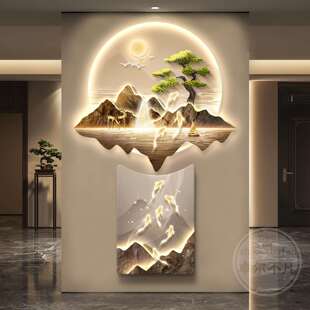 正对墙发 1走廊尽头轻挂画中式 九鱼图入户玄关装 饰画客厅奢门1379