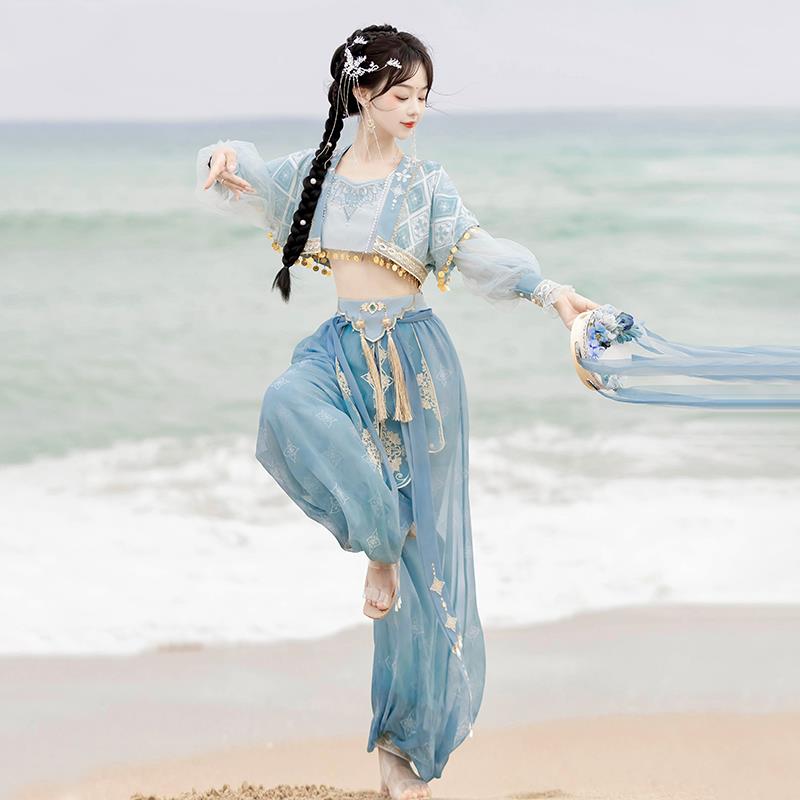 汉服女夏国风汉元素上衣敦煌飞天西域演出服薄款灯笼裤新中式套装图片