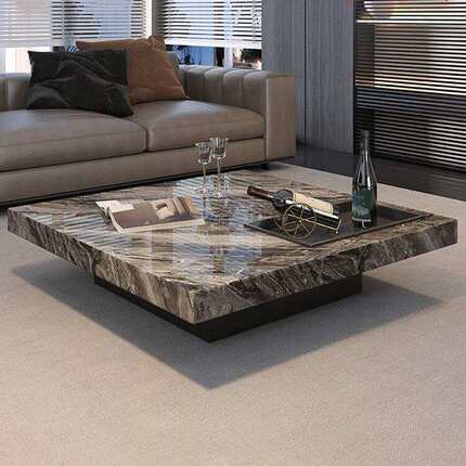 天然威尼斯棕奢石茶几家用意式极简轻奢高端客厅正方型悬浮桌