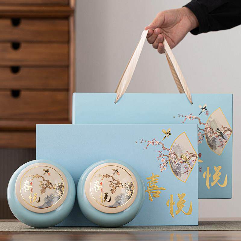 陶瓷茶叶罐茶叶包装盒礼盒空盒春茶密封罐定制绿茶防潮储存密封罐