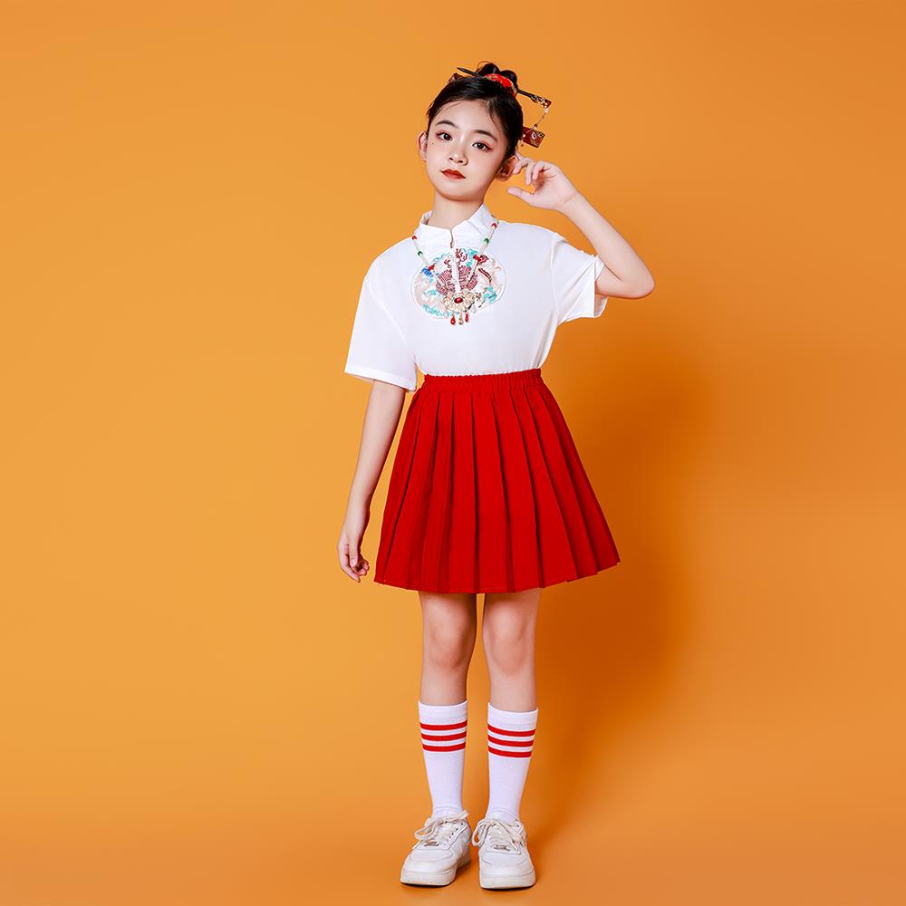 高档儿童表服装中式表演服装女合唱团儿园幼朗小学运动诵会班级演