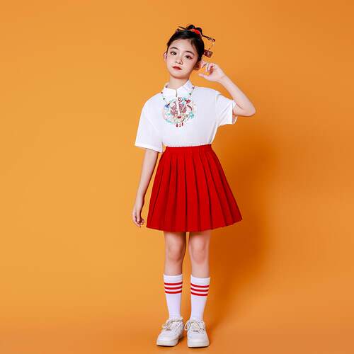 高档儿童表服装中式表演服装女合唱团儿园幼朗小学运动诵会班级演