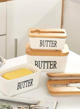 Butter Box Sealing With Wood Lid Knife Food Dish Ceramic