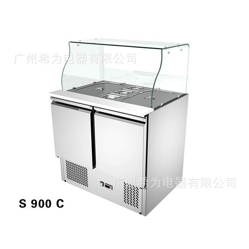 商业餐厅柜台下的冰箱桌子三明治比萨准备表展示沙拉吧台食品级