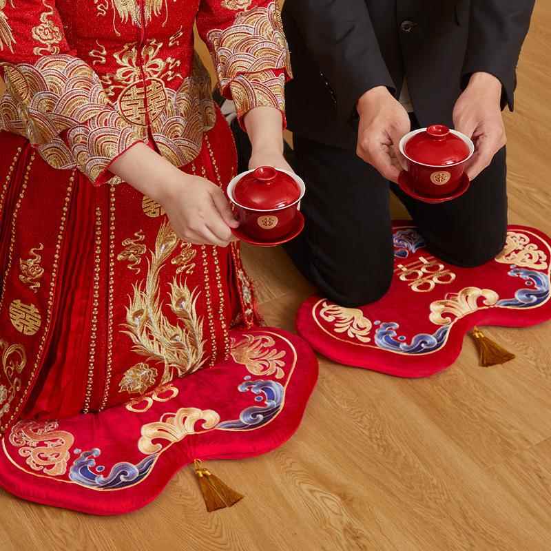 中式婚庆大号碗陶瓷红色碗喜碗喜筷哑光大面碗家用结婚品陪嫁礼盒