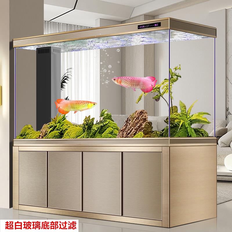 新款鱼缸超白玻璃底过滤水族箱中大型玄关屏风隔断一体长方形客厅