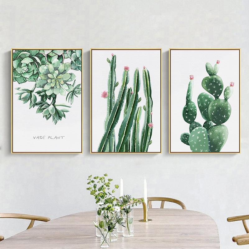 植物小清新客厅三联装饰画简约现代沙发背景画卧室墙面装饰挂壁画