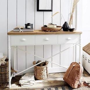 LPSIGN工业风乡村松木铁艺玄关边桌书桌电脑桌特惠简约白