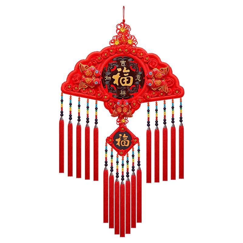 扇形中国结挂件客厅大号高档桃木挂饰背景墙玄关新中式入户门装饰