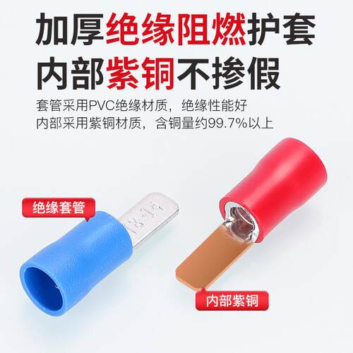 凯士通DBV1.25/2/3.5/5.5/8/14片形预绝缘端头紫铜接线端子铜鼻子