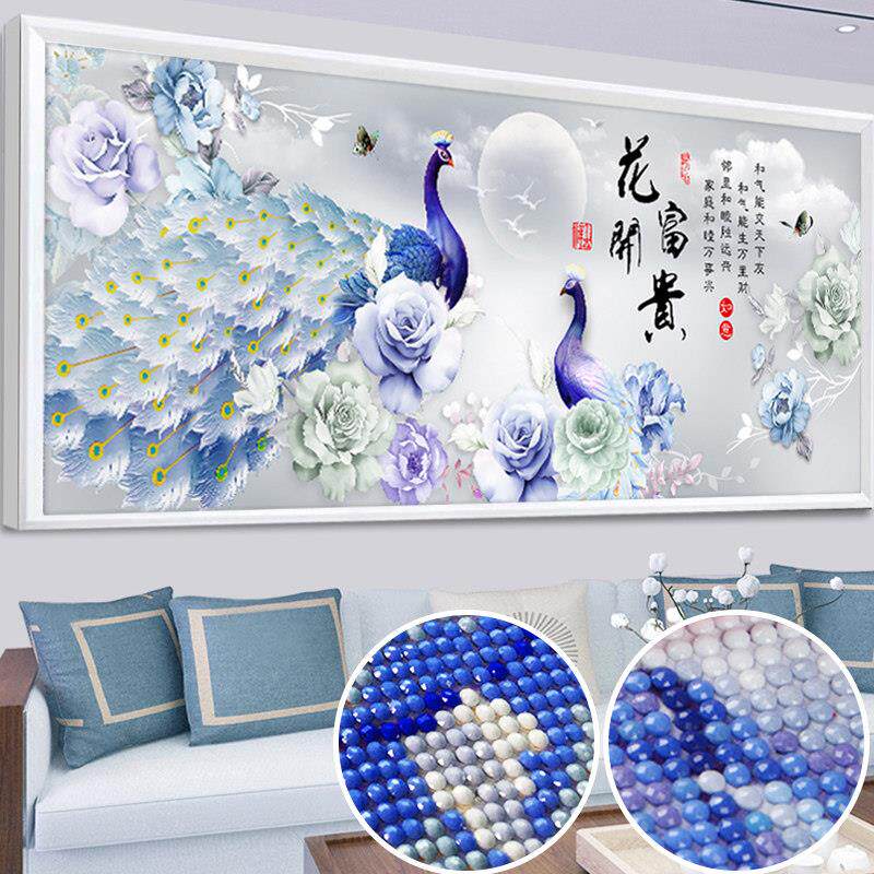5D钻石画 画满钻2025年新款5D客厅花开 富贵点贴砖孔雀钻绣异形十