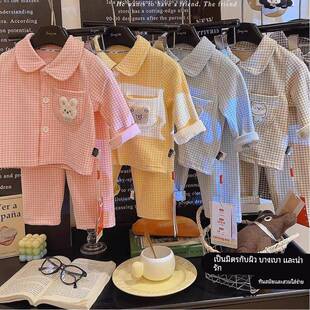 婴幼儿童家居服套装男童女童春秋德绒长袖格子睡衣宝宝两件套舒适