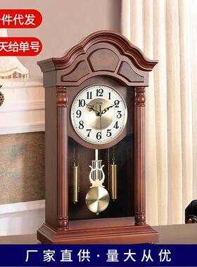 欧式音乐报时座钟家用实木钟表别墅装饰石英钟静音时钟9431 9432