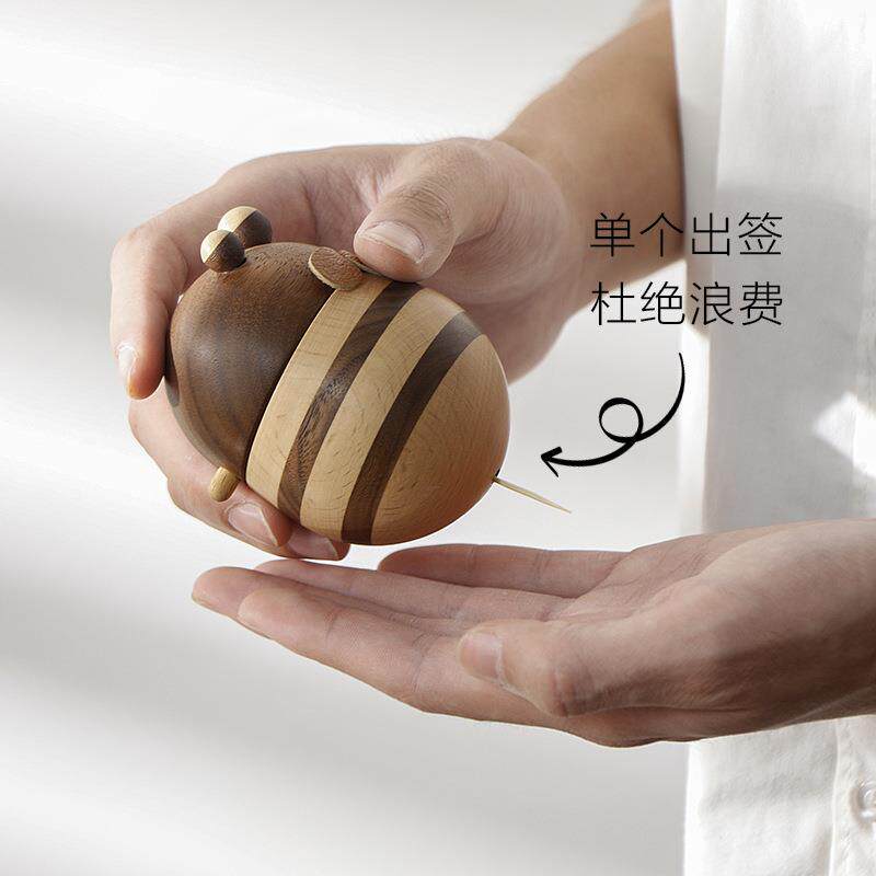 蜜蜂牙签场景百搭盒居牙家用创桌面实木子制签筒意可爱萌物装饰摆